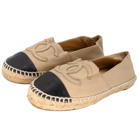 Chanel Espadrille 36 Leather Cap Toe Cc Flats CC-0505N-0162 - Picture 3 of 10